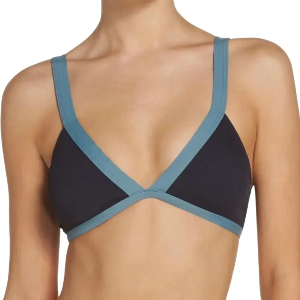 L Space Ribbed Farrah Triangle Bikini Top Size Medium Colorblock Beach Coastal